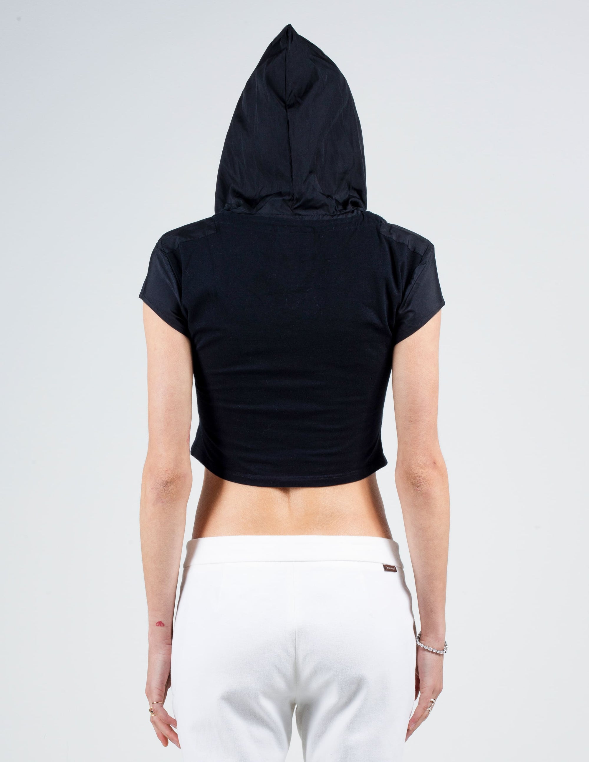 Front View With Hood Up of Cropped Fendi Hoodie Top