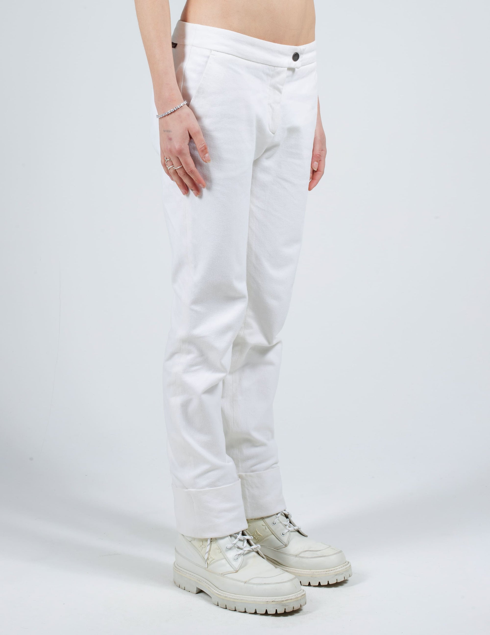 Side View of White Moncler Trousers