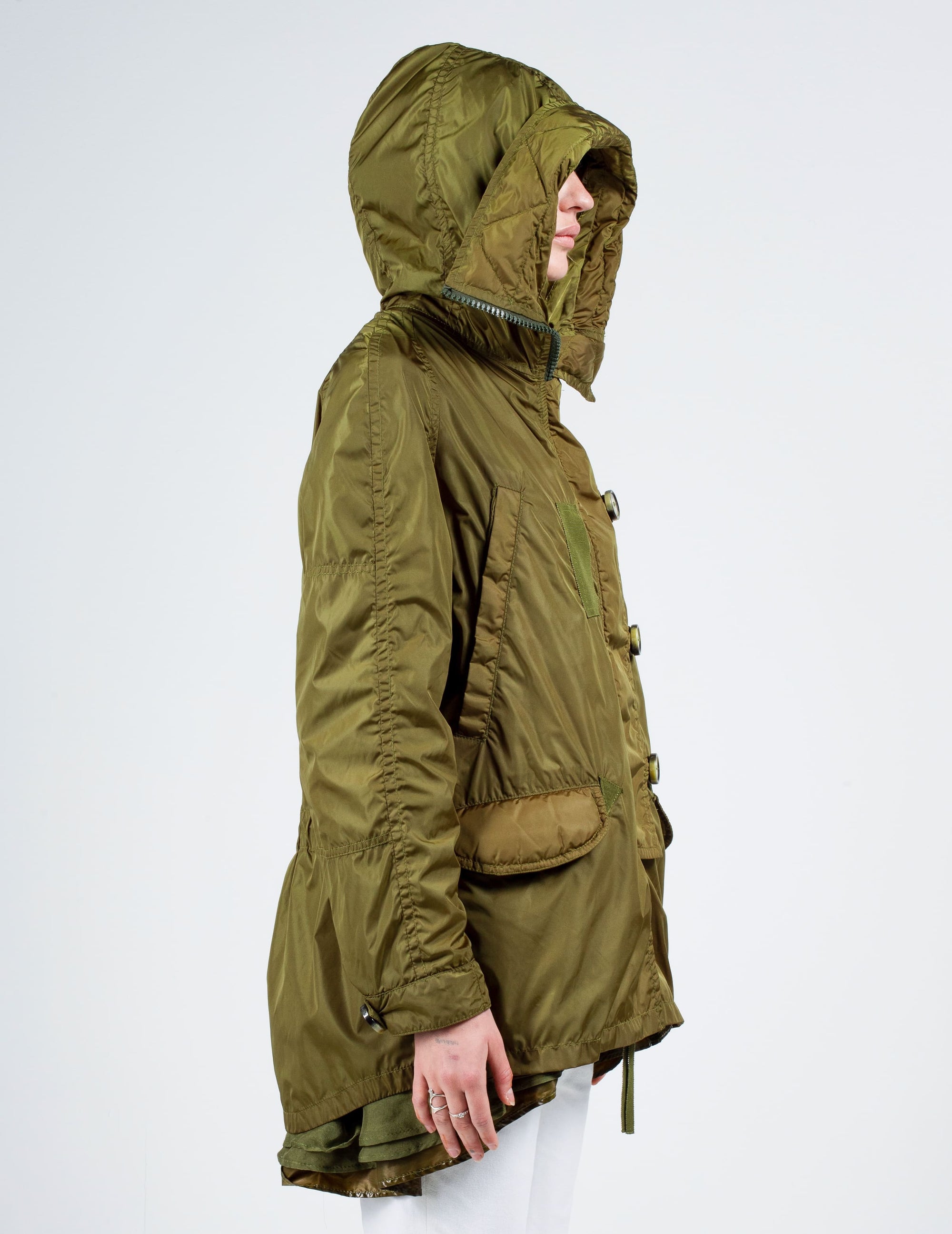 Side View With Hood Up of Moncler SS10 Sora Parka