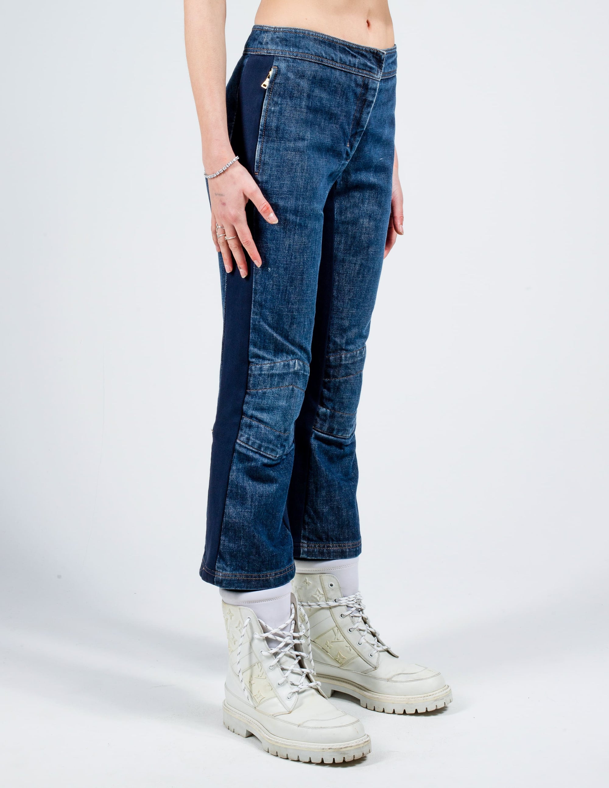 Side View of Prada Denim Ski Pants