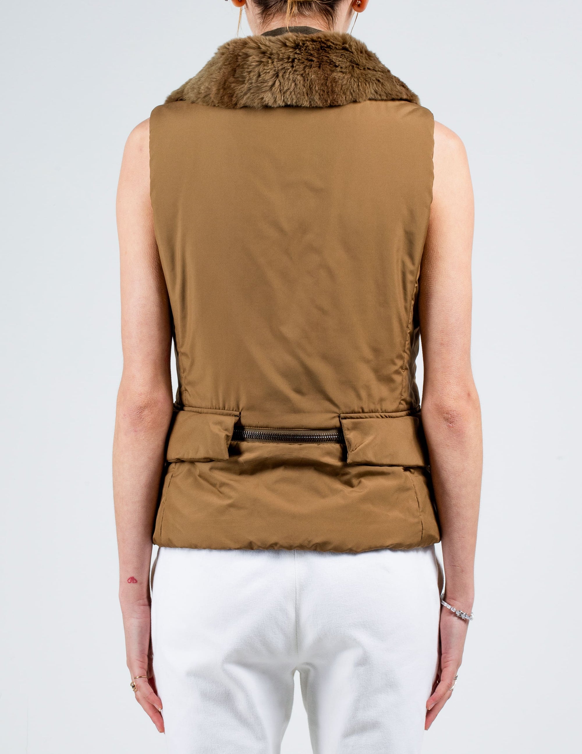 Back View of Prada Nylon Gilet With Detachable Fur