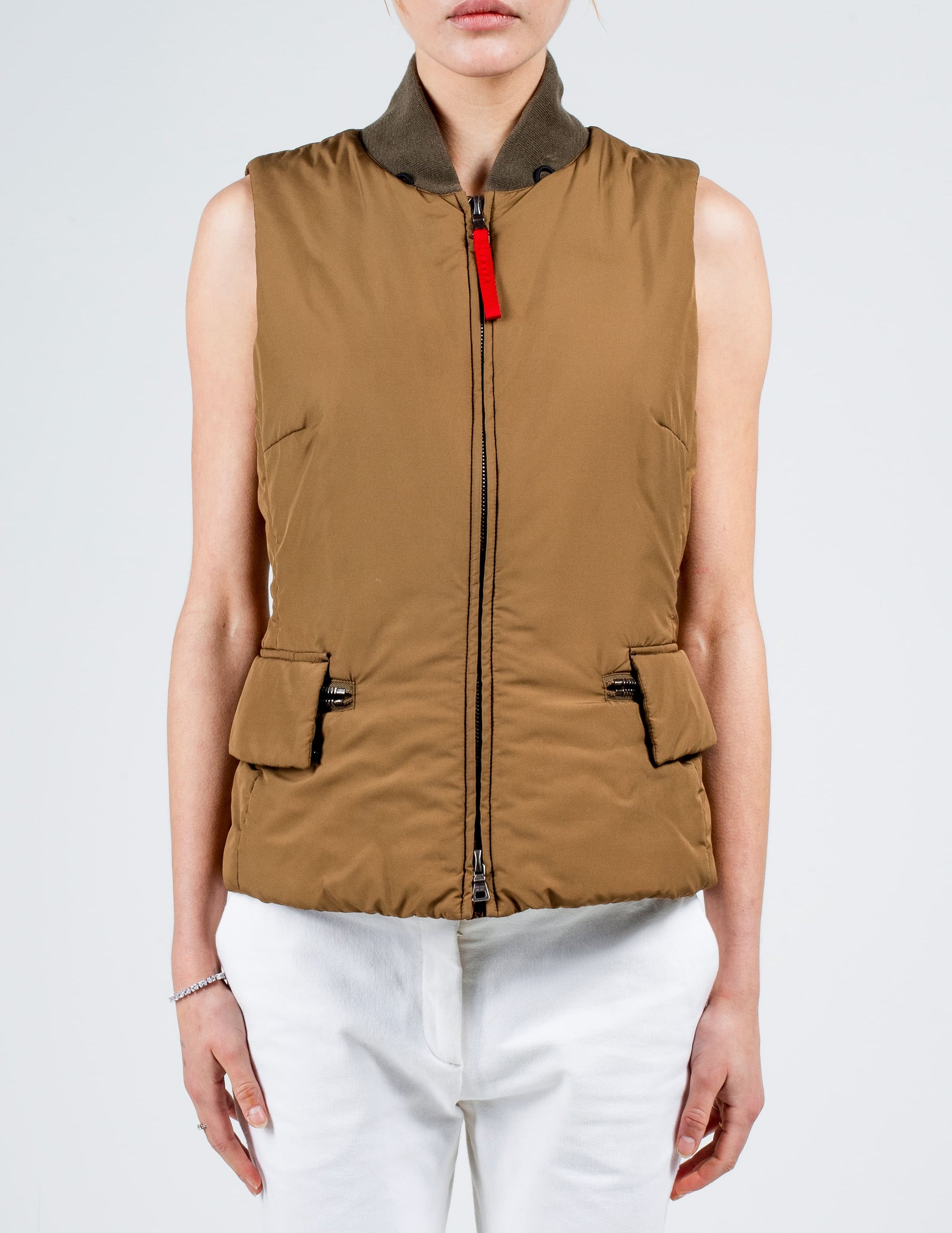 Front View of Prada Nylon Gilet With Detachable Fur Removed