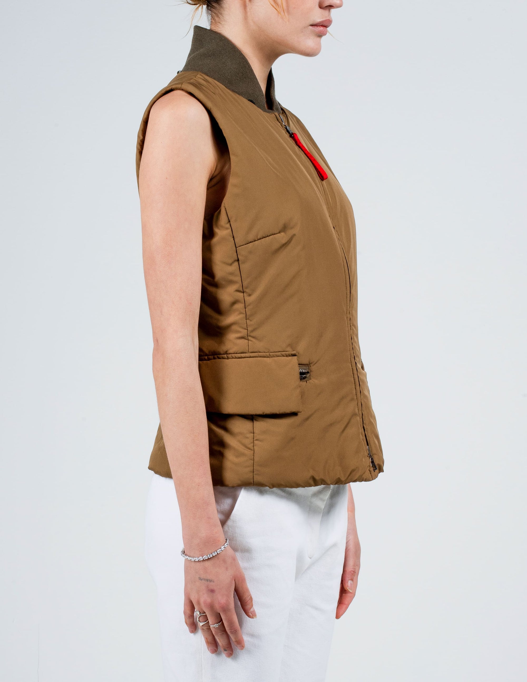 Side View of Prada Nylon Gilet With Detachable Fur Removed