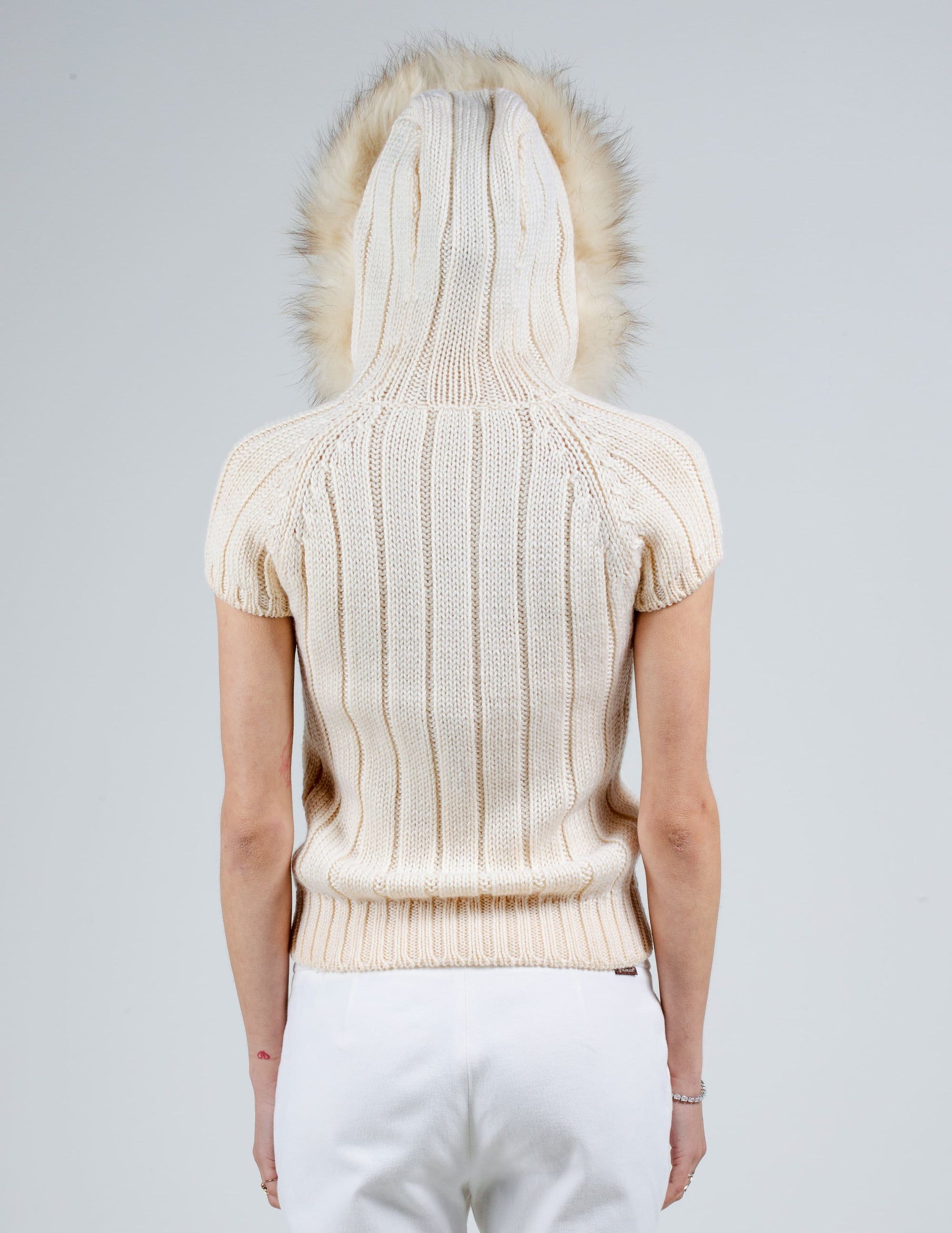 Front View With Hood Up of Prada Fur-Trimmed Knit